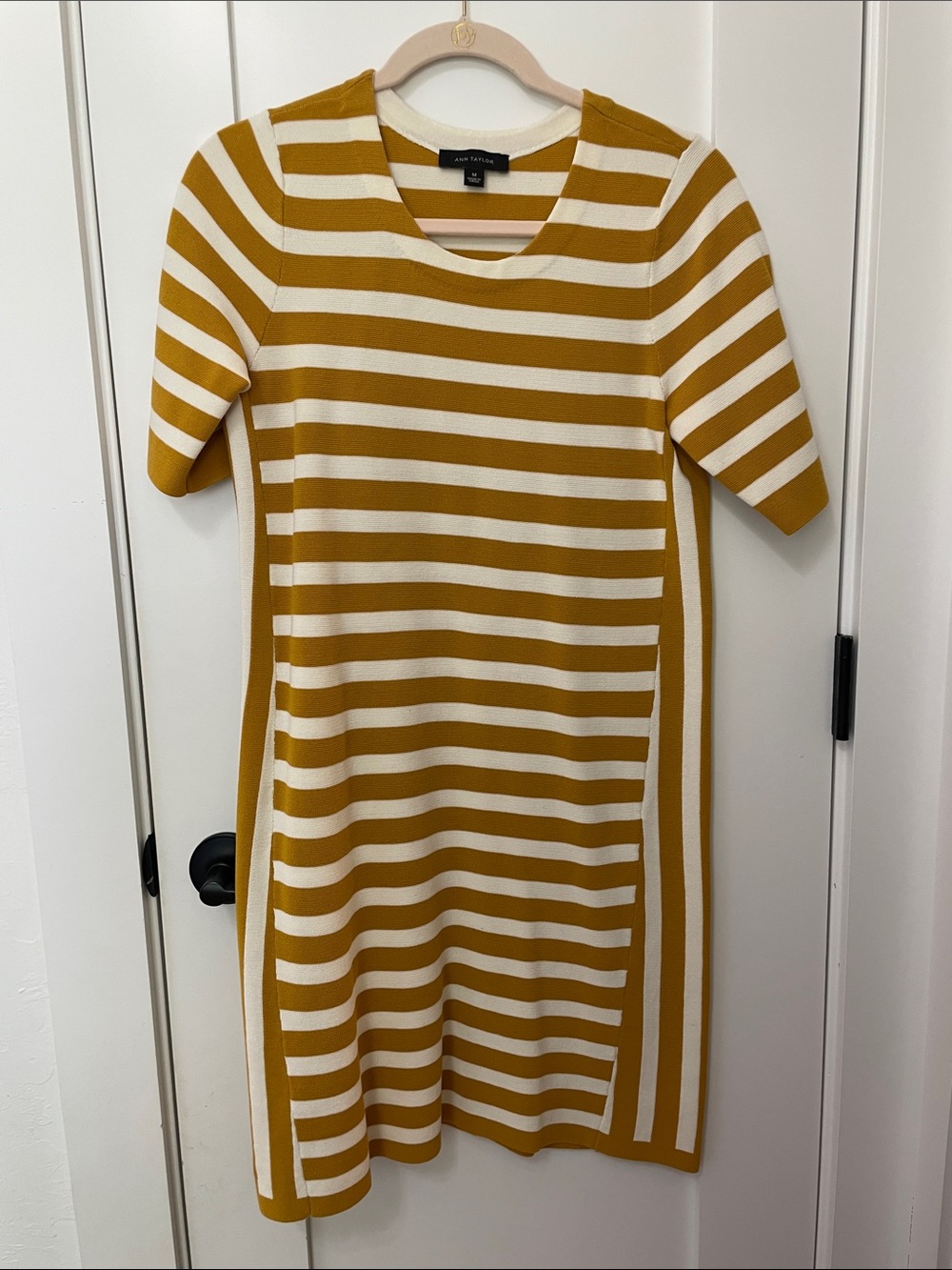 Ann Taylor Mustard and Cream Striped Midi Dress